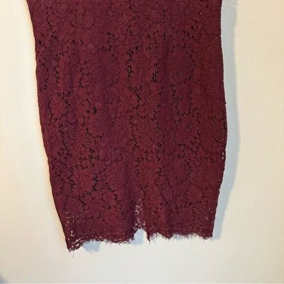 Bardot  Womens Burgundy Lace Zippered Mock Neck Floral Cocktail Sheath Dress 10 - Picture 6 of 12